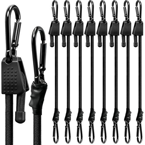 (100 Cm) Ein Set Aus 8 Verstellbaren Elastischen Gummiseilen Mit Karabinerhaken, Elastische Gepäckseile, Schwarz, Aus Extrem Widerstandsfähigem Gummi.