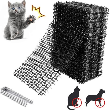 12-teilige Anti-katzen-matte Mit Spikes, 40 X 20 Cm, Katzen- Und Hundeabwehrmatte, Mit 8 U-förmigen Bodenankern, Natürliches Und Umweltfreundliches Katzen- Und Hundeabwehrmittel Für Gärten Und Zäune
