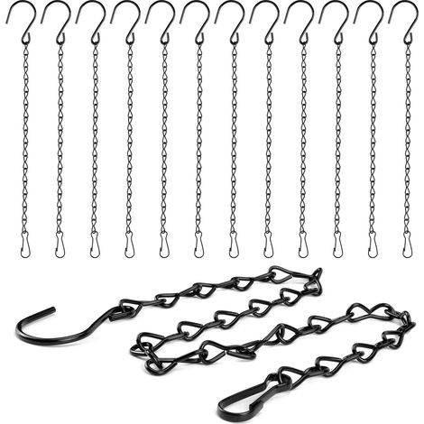 12 Stück 50 Cm Lange Aufhängeketten Aus Stahl Mit Haken (schwarz), Zum Aufhängen Von Pflanzen, Pflanzgefäßen, Laternen, Windspielen, Kreidetafeln Für Den Außenbereich Und Mehr
