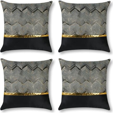 4er-set (45 X 45 Cm) Luxuriöse Kissenbezüge Aus Goldfarbenem Leder Mit Wellenstreifensteppung, Minimalistisch, Für Bett, Sofa, Auto Und Gartenmöbel