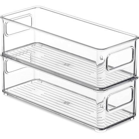 25,5 X 10 X 7,5 Cm Set Mit 2 Stapelbaren Kühlschrank-organizern Mit Griffen.