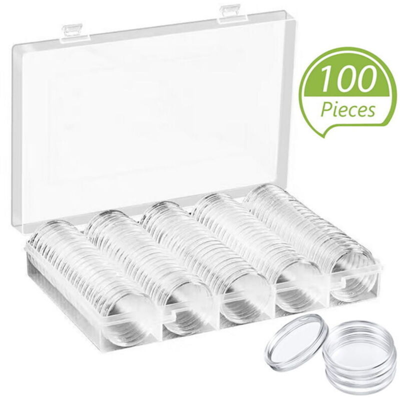 100 Münzkapseln (30 Mm) Mit Aufbewahrungsbox Für Sammler