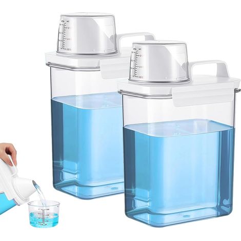 Stück 1800 Ml Flüssigwaschmittelspender Mit Messbecher, Waschmittelspender Mit Großem Fassungsvermögen, Multifunktionale Aufbewahrungsbox Geeignet Für Reinigungsmittel Und Lebensmittel