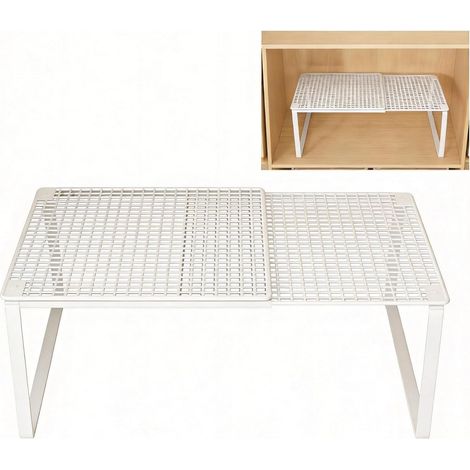 Weißes (höhe 22 Cm) Verstellbares Und Ausziehbares Stapelbares Regal Aus Robustem Metall Für Küche, Schlafzimmer Und Zuhause