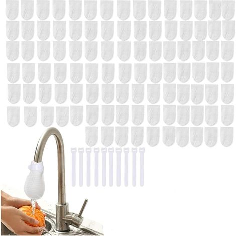 (100 Baumwollbeutel + 10 Bänder) Baumwollfilterbeutel Für Wasserhahn, 2026-liter-wasserfilterbeutel Für Warm- Und Kaltwasserhähne, Filtert Kalk, Sand Und Sedimente.