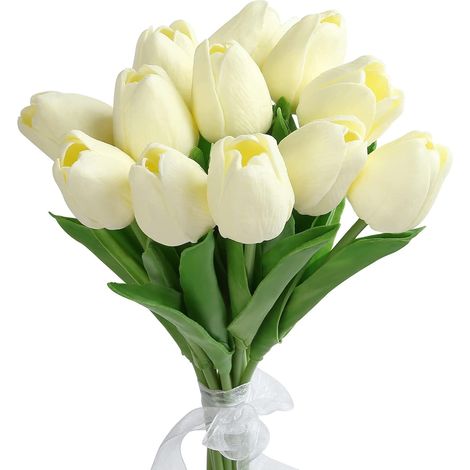 12-teiliges Set Künstlicher Weißer Tulpen, Künstliche Latexblumen, Künstlicher Blumenstrauß, Hochwertige Künstliche Tulpen Für Hochzeiten, Garten, Zuhause Und Partydekorationen
