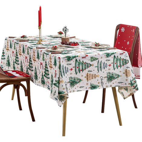 Weiße, Rechteckige Weihnachtstischdecke 140 × 220 Cm Mit Weihnachtsbaummuster