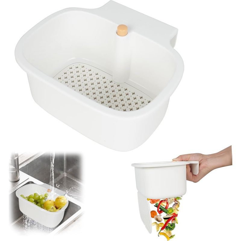 Hängender Abtropfkorb Für Die Spüle, Spülbeckensieb Mit Knopföffnung, Küchenorganizer Für Schwämme, Bürsten, Obst Und Küchenabfälle, Abtropfkorb Für Gegenstände Bis Zu 3,6 Cm, Kunststoff