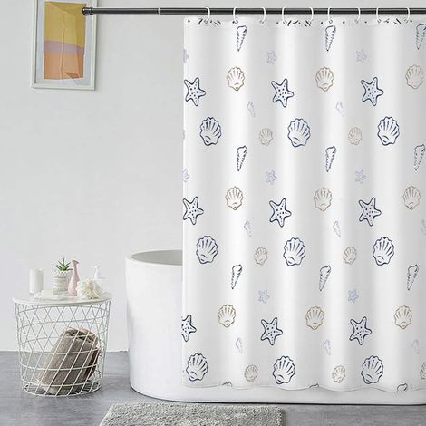 Wasserdichter Duschvorhang 180 X 200 Cm, Waschbares Duschvorhang-set Mit 12 Haken, Duschvorhang Aus Polyestergewebe, Weißes Meereswelt-muster Für Das Badezimmer
