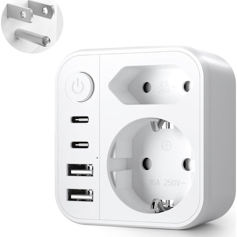 6-in-1-us-steckeradapter, Amerikanischer Standard Auf Europäischen Standard, Mit 2 Usb-a- Und 2 Usb-c-anschlüssen