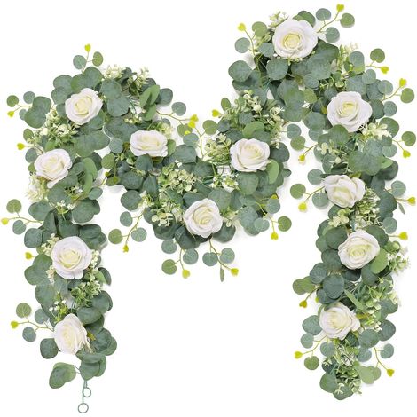 2-teilige Künstliche Blumengirlande, 1,8 M Lange Girlande Aus Künstlichen Rosen Und Eukalyptusblüten, Zum Aufhängen An Wand, Tisch, Für Hochzeiten Und Als Heimdekoration