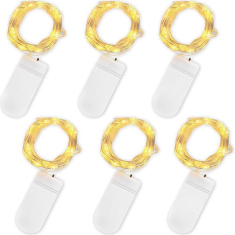 (warmweiß) Batteriebetriebene Lichterkette, 6-teiliges Set, 2 M Lange Lichterkette Mit 20 Leds, Wasserdicht, Aus Kupfer, Für Geburtstag, Party, Hochzeit, Weihnachten Und Gartendekoration