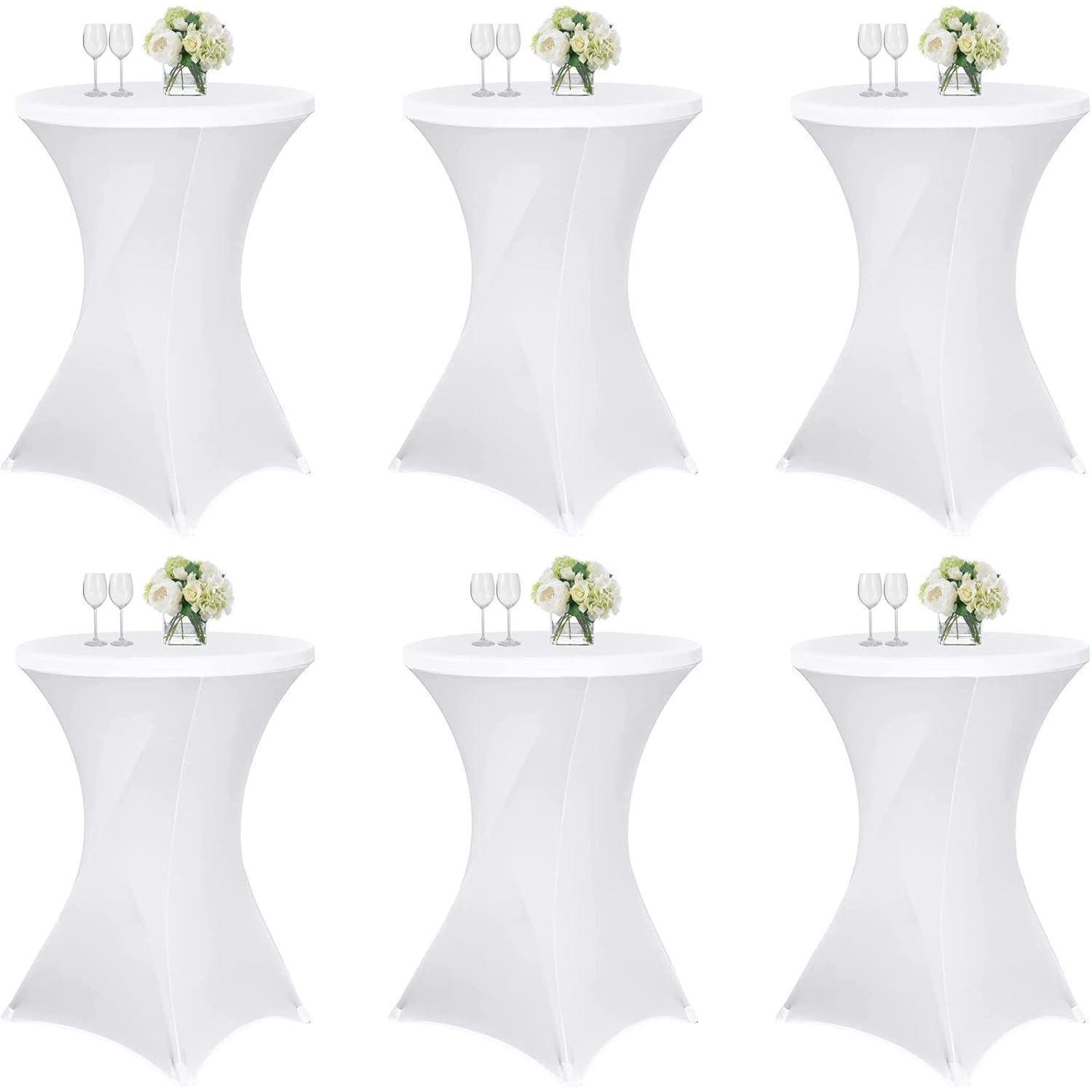 6er Set Weiße Spandex Stretch Tischdecken Ø80cm Für Runde Tische