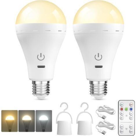 (2er-pack) E27 Usb-wiederaufladbare Glühbirne Mit Fernbedienung, Dimmbare Led-lampe Mit Akku, 3 Farbtemperaturen Und Timerfunktion