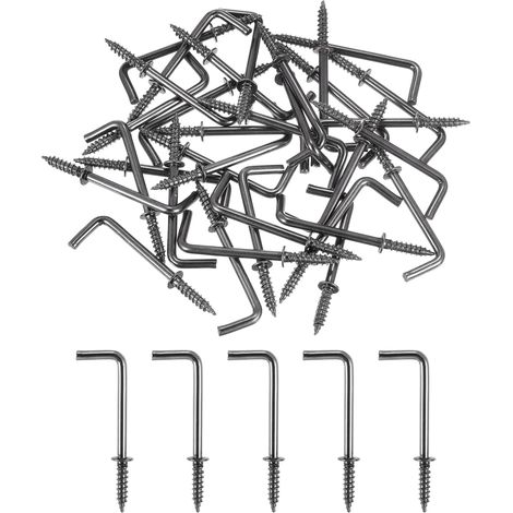 Packung Mit 50 L-förmigen Haken, 3,8 Cm Lange Rechtwinklige Haken Aus Kohlenstoffstahl, Kleine Schraubhaken In 7 Formen Zum Aufhängen, Schwarzbronze
