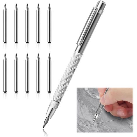 Wolframkarbid-markierstifte, Inklusive 10 Ersatzspitzen, Ideal Für Blech, Glas, Keramik, Gehärteten Stahl Und Mehr.