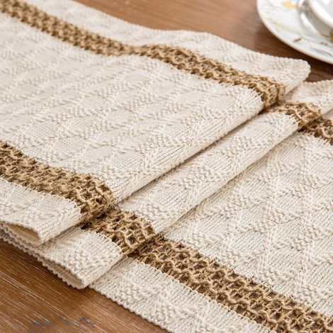 Tischläufer Aus Gewebter Baumwolle Und Leinen Im Boho-stil Für Den Frühlingstisch, 200 Cm Lang, Beige Und Braun