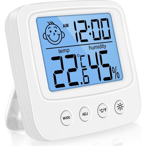 Weißes, Hochpräzises Digitales Innenthermometer Mit Hygrometer, Digitales Tischthermometer Mit Temperatur- Und Feuchtigkeitsanzeige Sowie Hintergrundbeleuchtung Und Uhr