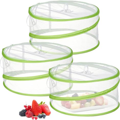 3-teilige, Fliegensichere Lebensmittelabdeckung Aus Netzgewebe, 25 X 15 Cm (grün), Faltbar, Insektensicher, Für Geschirr, Obst, Picknicks Und Camping