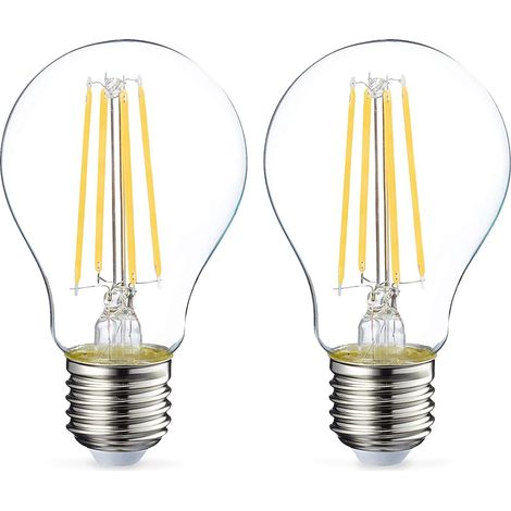 2er-pack E27 6w Led-schraublampen, Klares Glühwendel, Nicht Dimmbar, Warmweiß