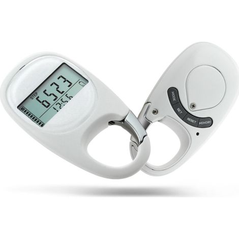 Weißer, Tragbarer Schrittzähler, Französische Ausführung, Multifunktionaler Schrittzähler / Gehstreckenzähler / Kalorienzähler, Unisex