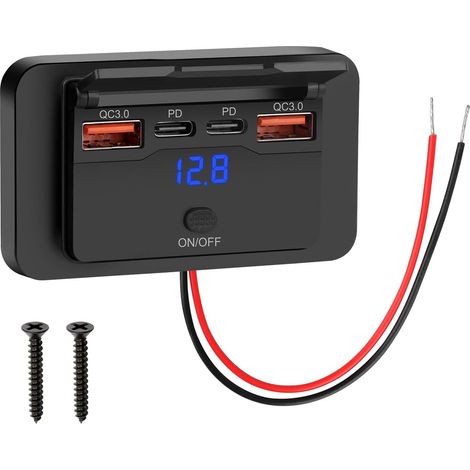 Dual-port-usb-a- Und Usb-c-autoladegerät Mit Spannungsanzeige Für 12-v-autos Und Boote