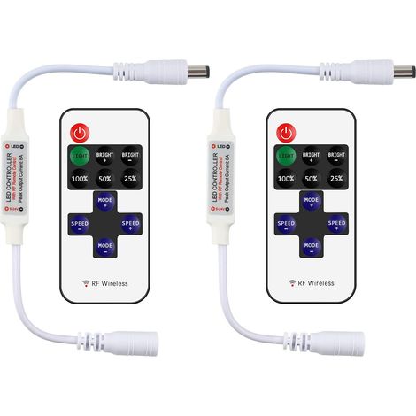 2er-pack Mini-funkfernbedienungen Mit 11 Tasten Und Dc-anschluss Für Einfarbige Led-streifen 3528/5050.