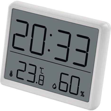 Digitales Raumthermometer Und Hygrometer Mit Uhr Zur Tisch-, Wand- Oder Magnetbefestigung. Das Lcd-display Zeigt Minimal- Und Maximalwerte, Datum Und Alarm An. Batterie Im Lieferumfang Enthalten.
