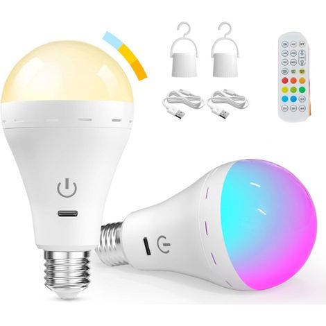 (2er-pack) E27 Usb-wiederaufladbare Led-lampe Mit Fernbedienung, Rgb-farbtemperaturen (10), Dimmbar, Mit Timerfunktion