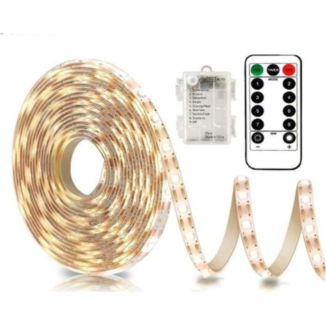 Led-streifen, 3 M, 180 Leds, Batteriebetrieben Mit Fernbedienung, 8 Modi, Selbstklebend, Wasserdicht, Für Tv-hintergrundbeleuchtung, Küche, Weihnachten, Warmweiß