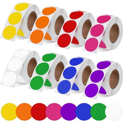 4000 Stück, 8 Rollen Selbstklebende, Wasserfeste Punktaufkleber (2,54 Cm Durchmesser), 8 Leuchtende Farben, 500 Aufkleber Pro Rolle, Runde, Farbcodierte Aufkleber Für Büro Und Geschäft