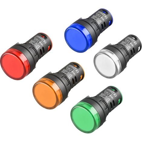 5er-pack Led-anzeigeleuchten, 22 Mm, 220 V Ac, 20 Ma, Rot, Grün, Gelb, Blau, Weiß