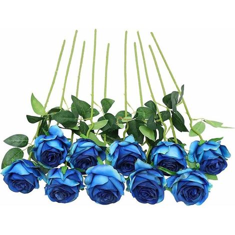 Künstliche Seidenrosen, Einzeln, Realistische Künstliche Rosen Für Brautsträuße, Blumenarrangements, Dekoration, 10 Stück (blau)