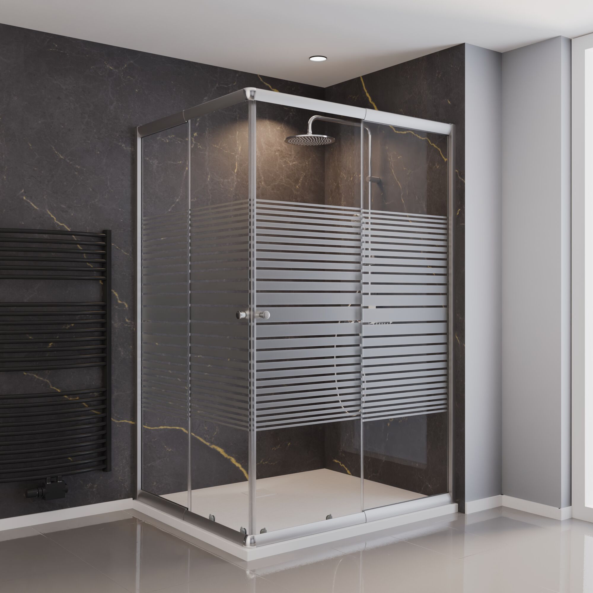 Schulte Duschkabine Corner Eckeinstieg, 100x100 Cm - Mit Schiebetüren, 4mm Esg Sicherheitsglas, Dekor Querstreifen, Silberfarben