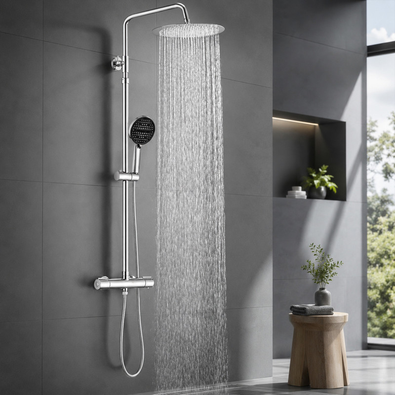 Aihom Thermostat-duschsystem Chrom, Edelstahl Duschsäule Mit 30cm Regendusche, Höhenverstellbar Ohne Bohren, Ideal Für Renovierung, Sicherheitsthermostat 38°c