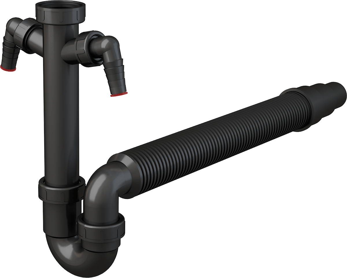 Alcadrain Röhrengeruchverschluss Für Spülbecken Dn 50/40 Mit Zwei Geräteanschlüssen Ø 17–23 Mm, Überwurfmutter G 6/4" Und Flexischlauch