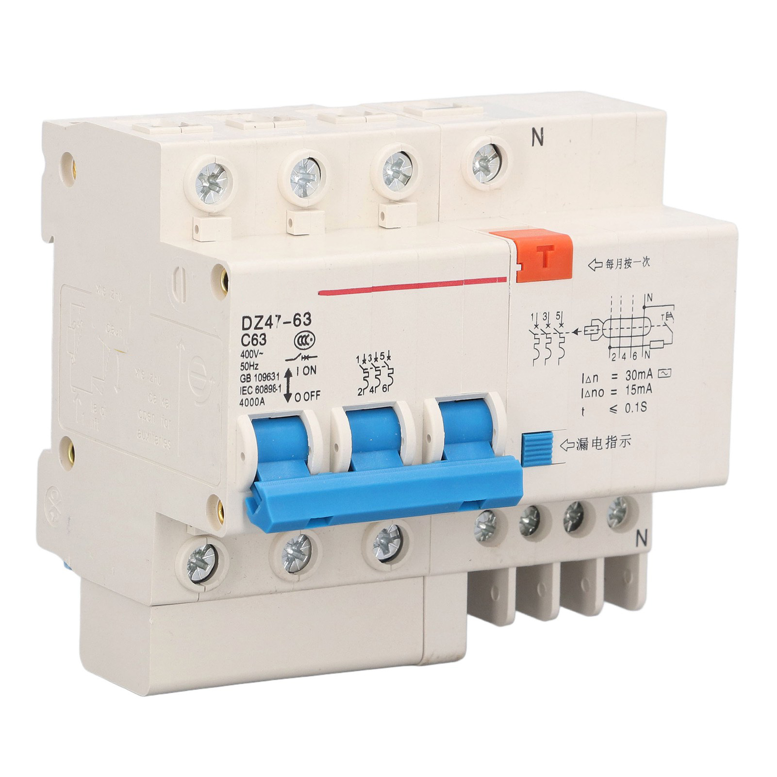 Dreiphasiger Fehlerstromschutzschalter Dz47le 3p 63a 220v, Fehlerstromschalter Mit Schutzluftpolsterfolie