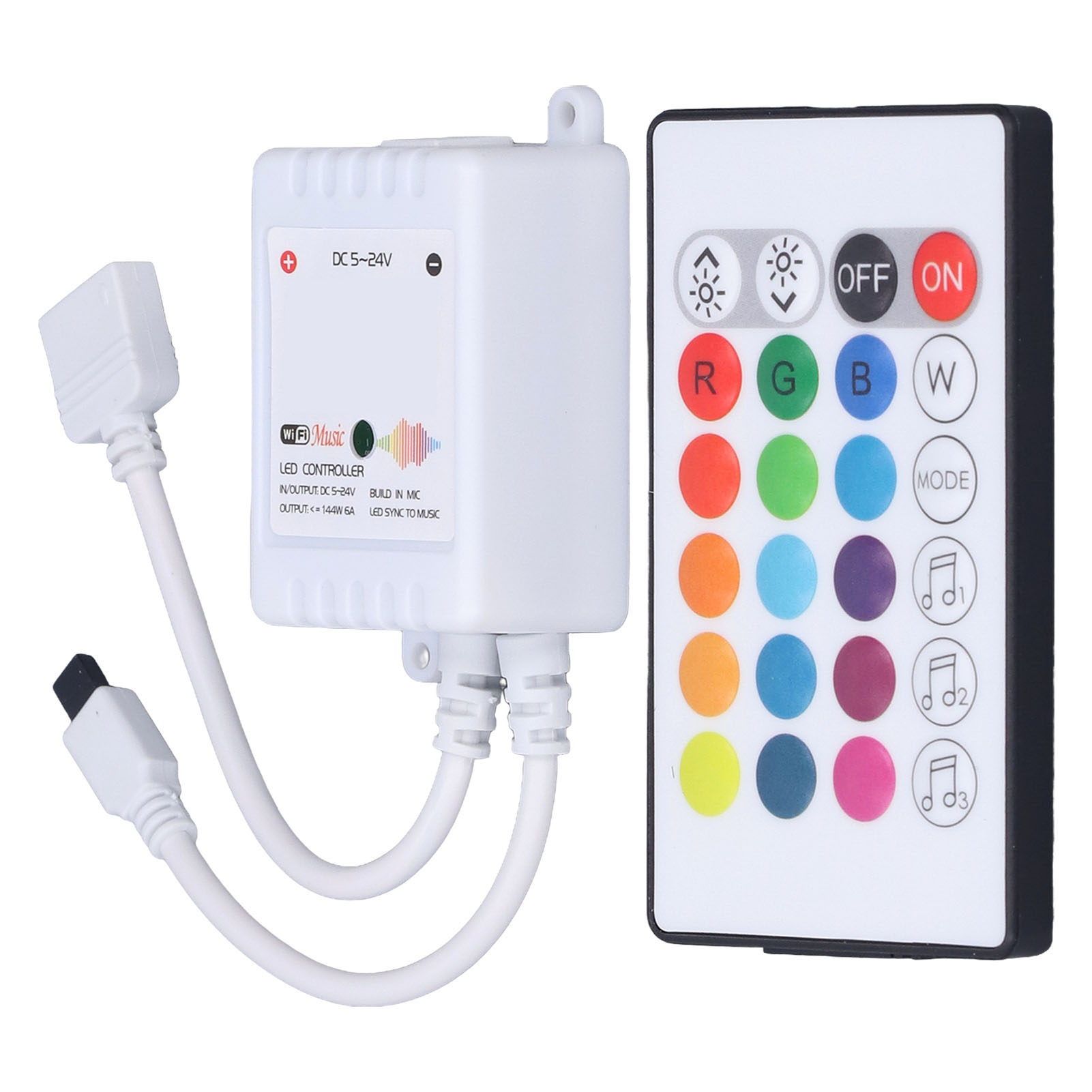 24-tasten Rgb-graffiti-wlan-controller Mit Dynamischer Musikanzeige, Für 24v-led-streifen, Mit Integrierter Fernbedienung, 4 Kanäle.