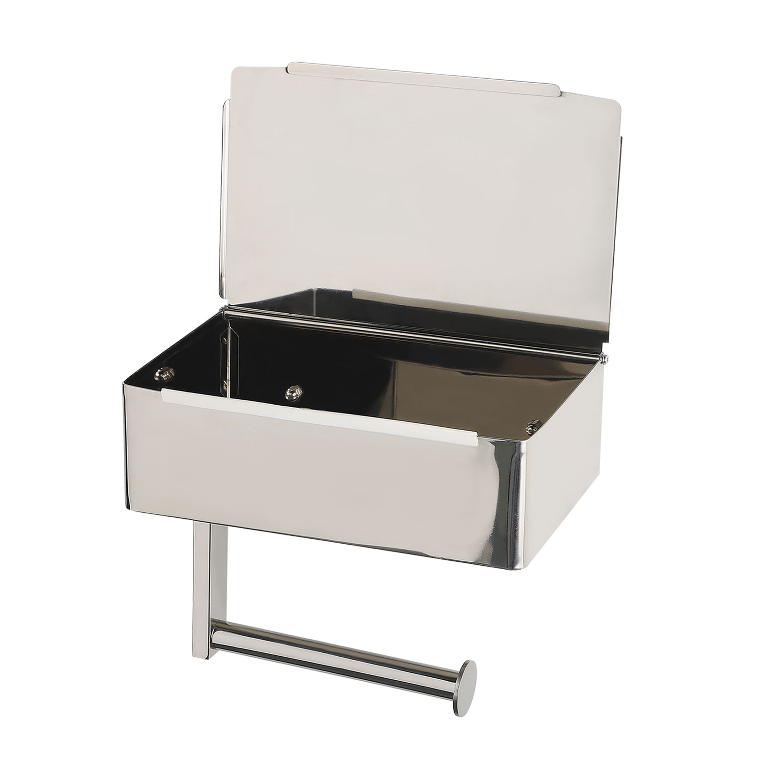 Rollenhalter Aus Schwarzem Edelstahl 20,1 X 12,8 X 13,5 Cm, Spender Für Feuchttücher Und Handtücher, Mit Ablageständer, Klebeset Und Schrauben.