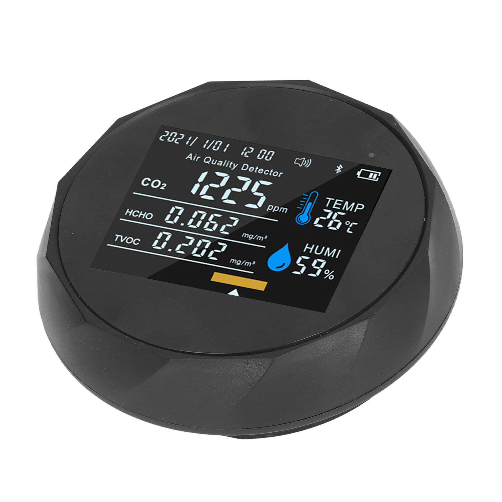 Tragbarer Bluetooth-co₂-detektor, Tvoc-analysator Mit Internem Speicher, Usb-ladefunktion (integrierter Akku Enthalten), Schwarz