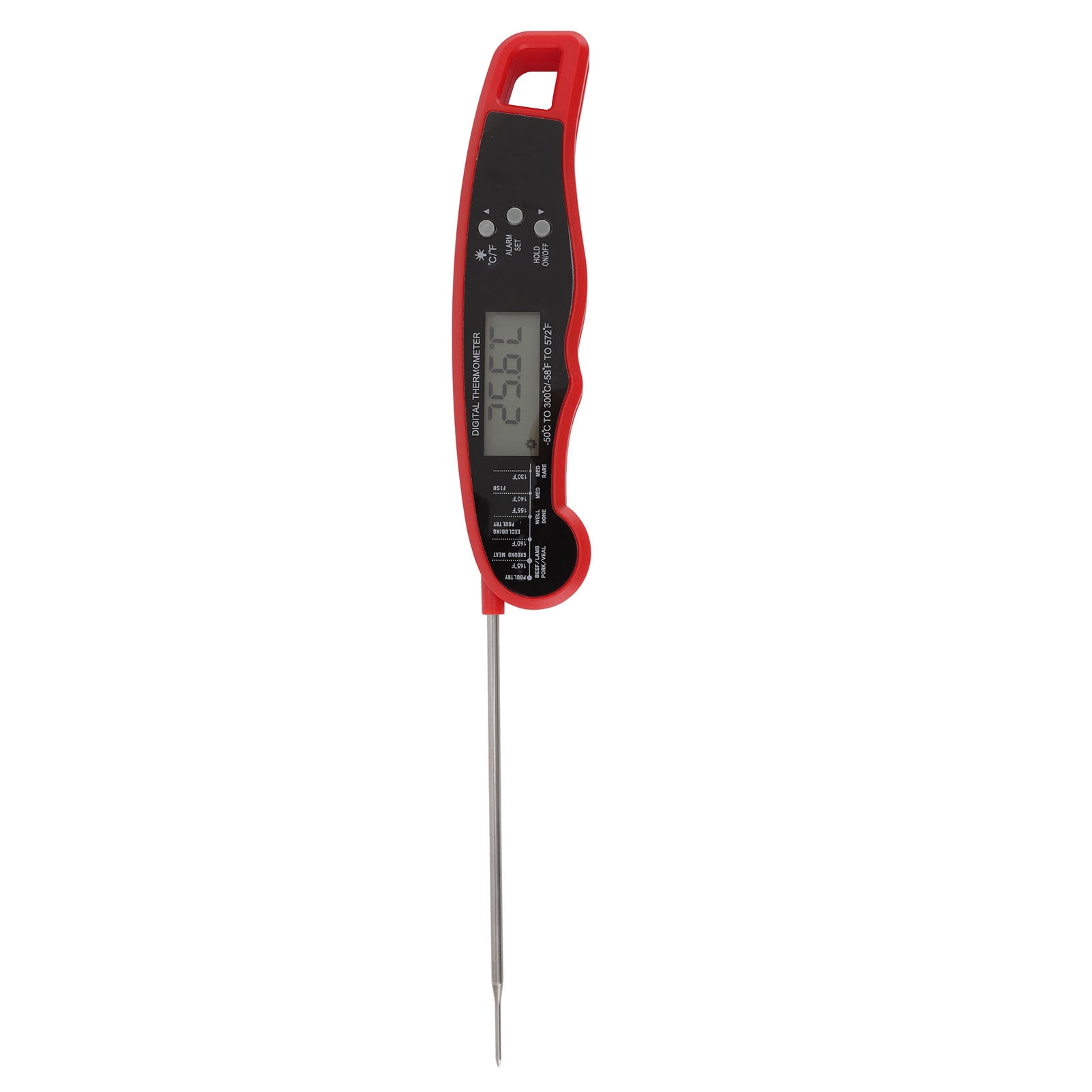 Wasserdichtes, Multifunktionales Doppelnadel-lebensmittelthermometer Für Grills Und Drehspieße, Mit Eingebauter Batterie, Rot