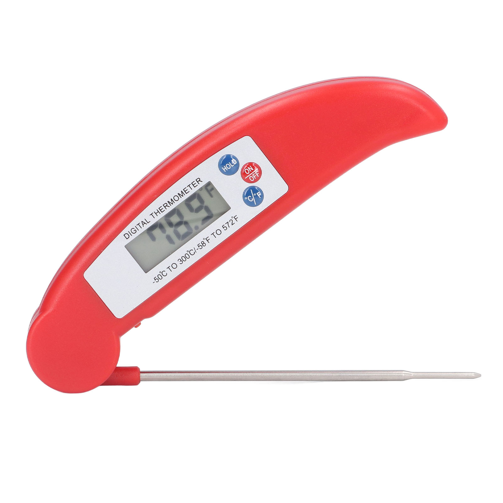 Rote, Faltbare Temperatursonde Für Grill, Drehspieß, Küche Und Lebensmittel – Elektronisches Nadelthermometer, Batterie Nicht Im Lieferumfang Enthalten