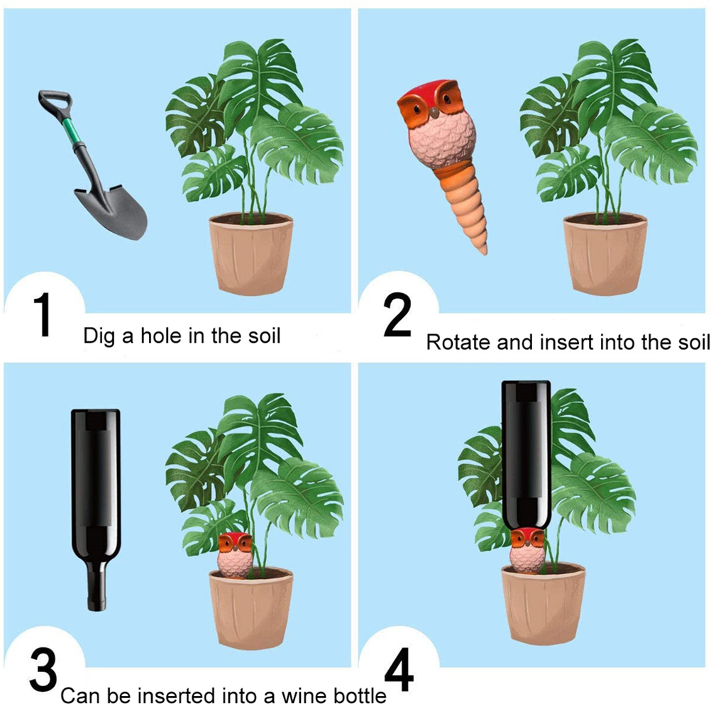 6 Automatische Gartenbewässerungstöpfe In Eulenform, Set Mit 6 Keramik-pflanzenbewässerungsdiffusoren