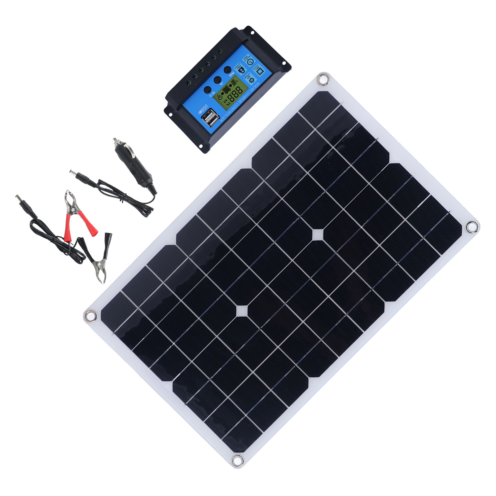 50w Monokristallines Solarset, Dc18v Solarladegerät, 1600mah Panel Für Auto, Boot, Zuhause + 10a Regler (batterie Nicht Enthalten)