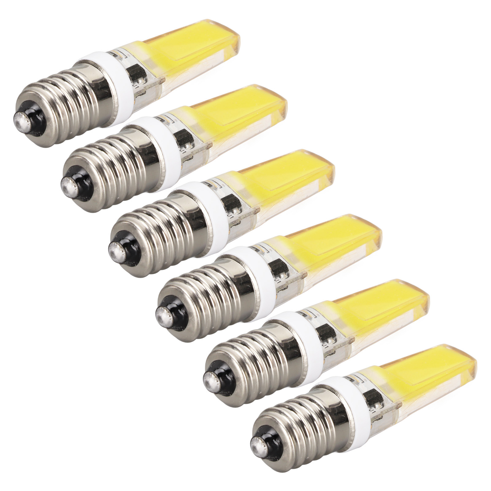 Packung Mit 6 E14 Cob Silikonlampen, Kaltweiß 220v, Dimmbar, Für Kronleuchter, Deckenleuchten, Wandleuchten Und Tischlampen.