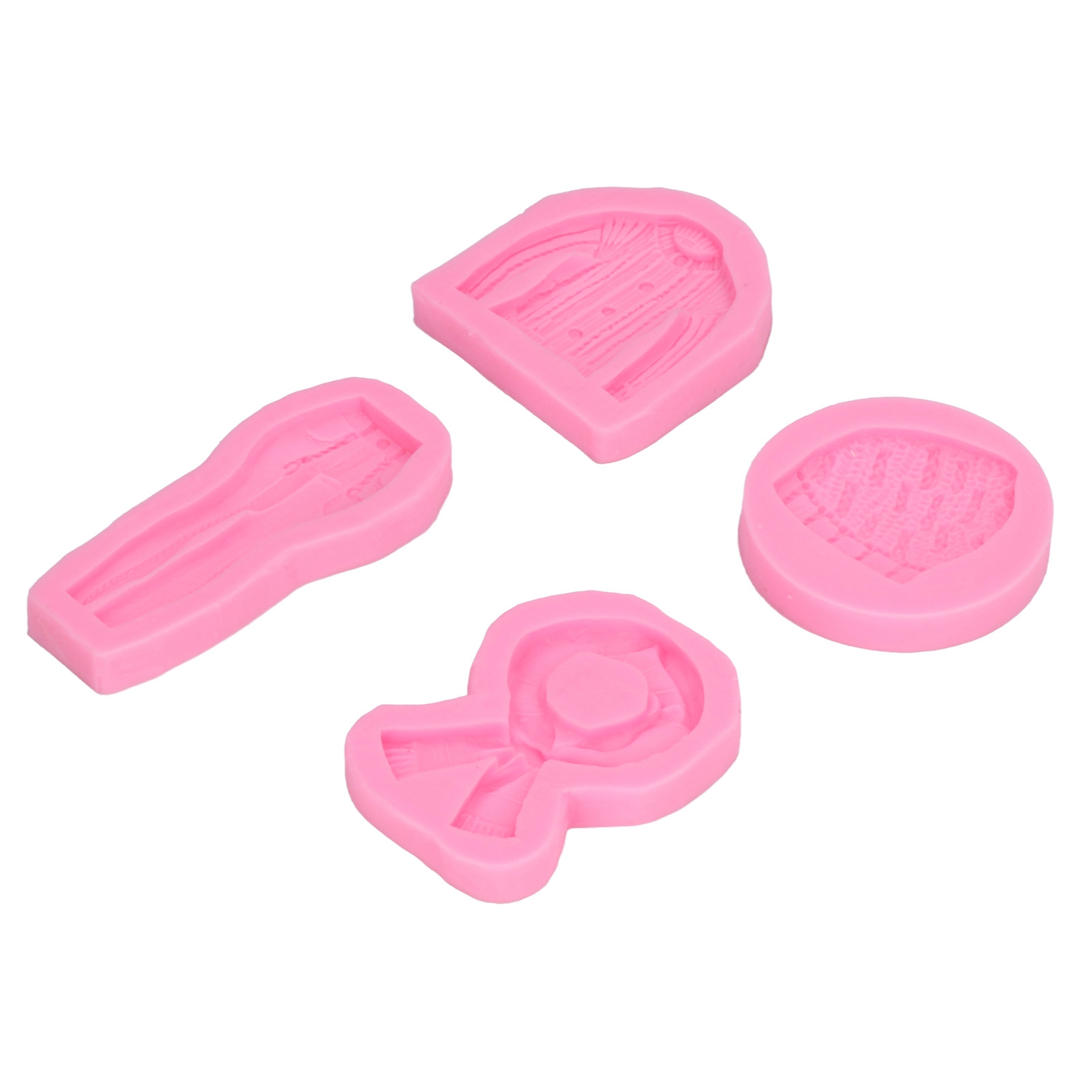 Set Mit 4 Silikon-kuchenformen In Form Von Kleidung, Jeans, Hut Und Schal