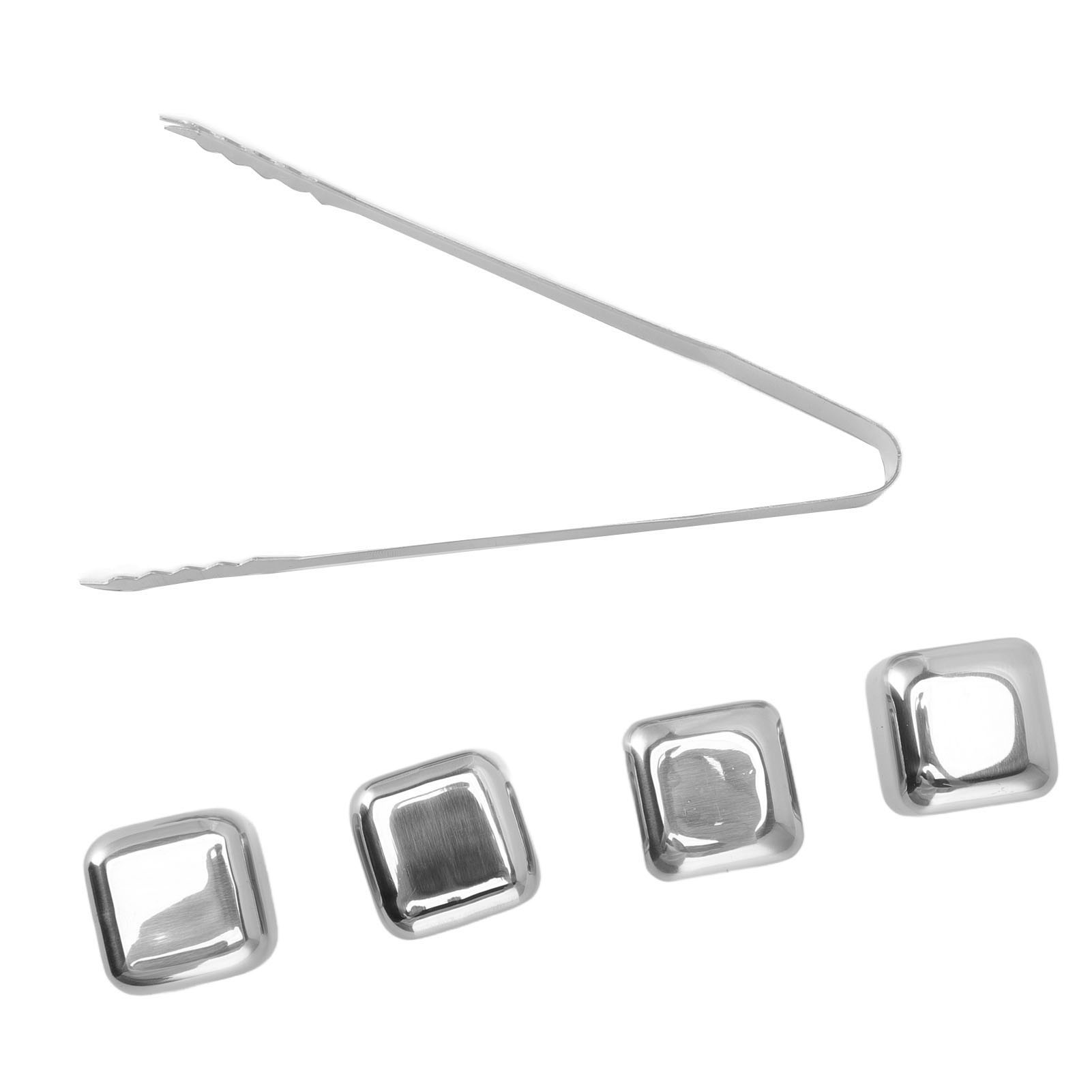Set Mit 4 Edelstahl-eiswürfeln Für Whisky, Wein Und Andere Getränke, Inklusive Aufbewahrungsbox Und Eiszange Schnelle Kühlung Ohne Verwässerung.