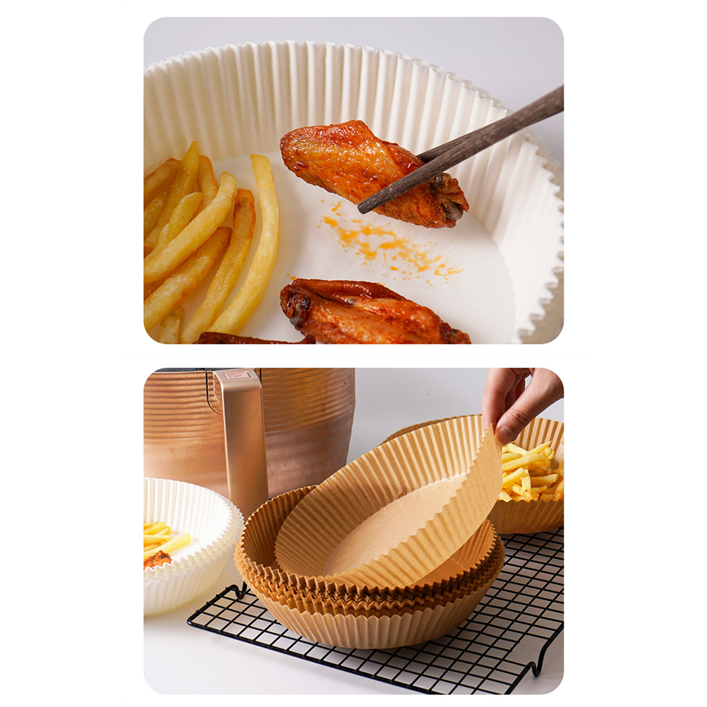 Packung Mit 50 Antihaftbeschichteten Backpapierscheiben Für Heißluftfritteusen, Hitzebeständig, Ölfreies Kochen, Aufbewahrungsbox