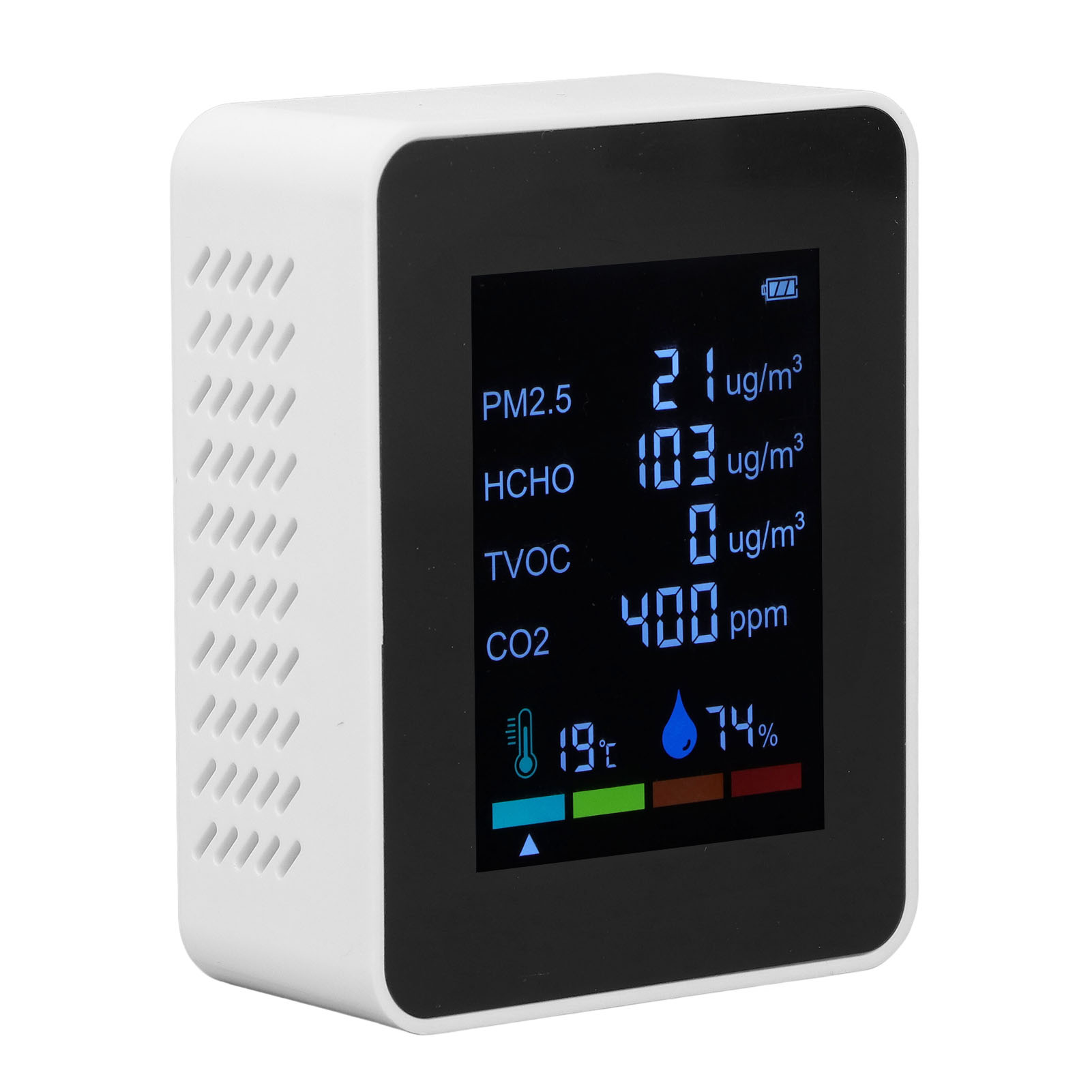 6-in-1-luftqualitätsmessgerät, Pm2.5-infrarotsensor, Co2-monitor, Usb-aufladbar (mit Integriertem Akku), Weiß