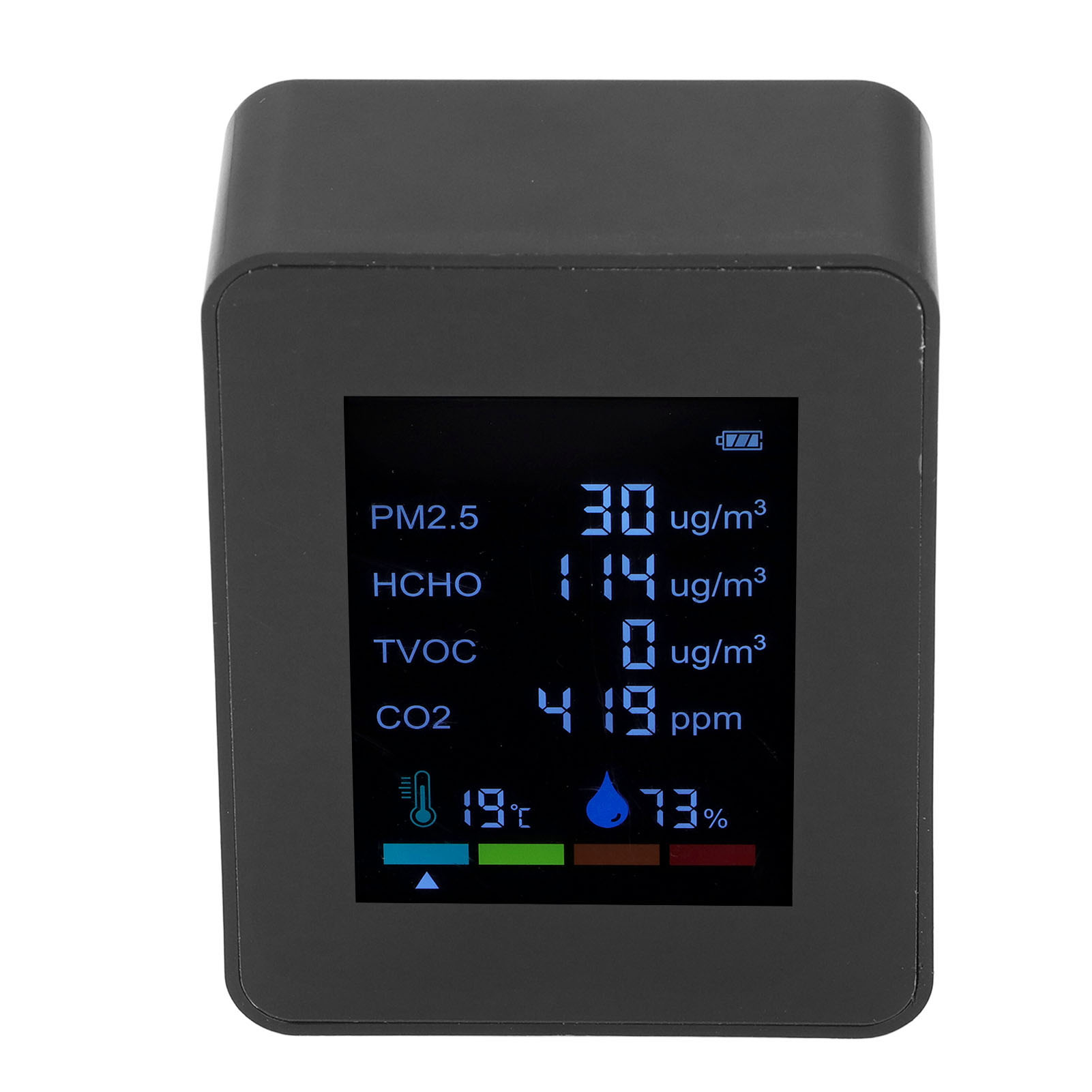 6-in-1-luftqualitätsmessgerät Mit Pm2,5- Und Co2-infrarotsensor, Usb-aufladbar (inkl. Integriertem Akku) – Schwarz